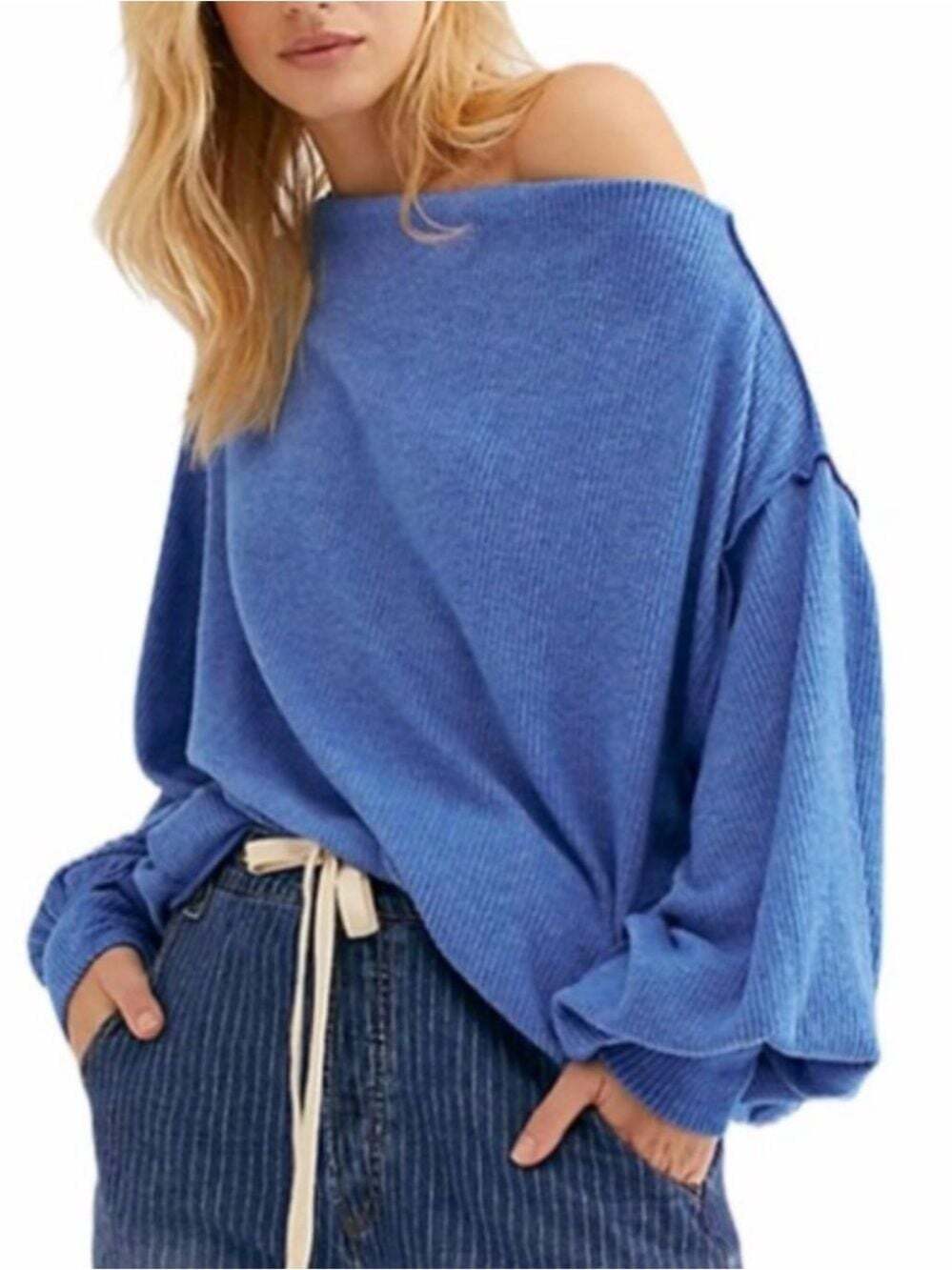 We the Free People Main Squeeze Hacci sweater blue XS boho soft girl loungewear